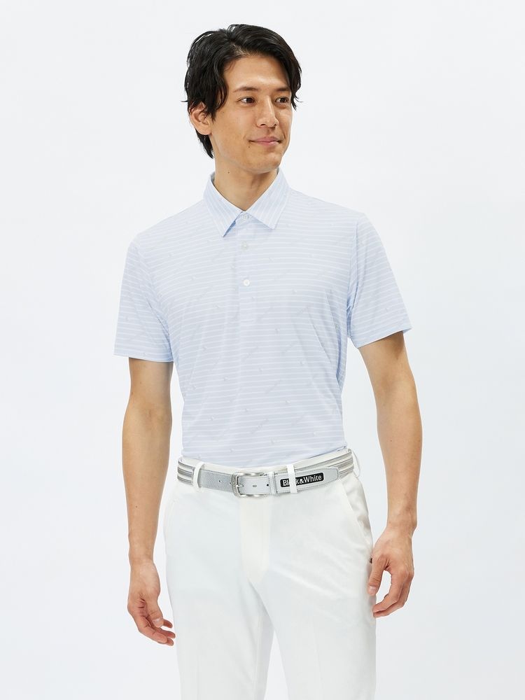BLACK & WHITE(ブラック＆ホワイト) ｜ロゴボーダープリント共衿半袖シャツ（メンズ）