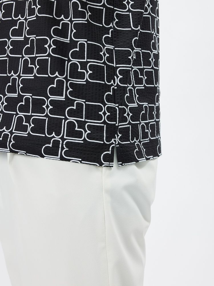 BLACK & WHITE(ブラック＆ホワイト) ｜シアサッカー総柄プリント共衿半袖シャツ（メンズ）