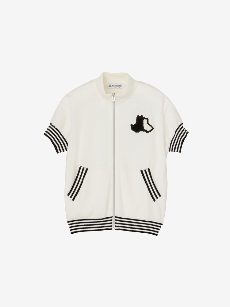BLACK & WHITE(ブラック＆ホワイト) ｜テリアモチーフフルオープン半袖セーター（レディース）