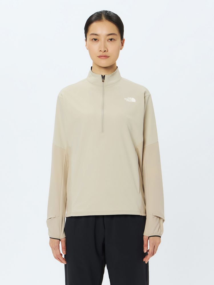 THE NORTH FACE ハーフジップ トレーナー ベージュクリーム色 公式】ハイブリッドサーマルライトハーフジップ（レディース