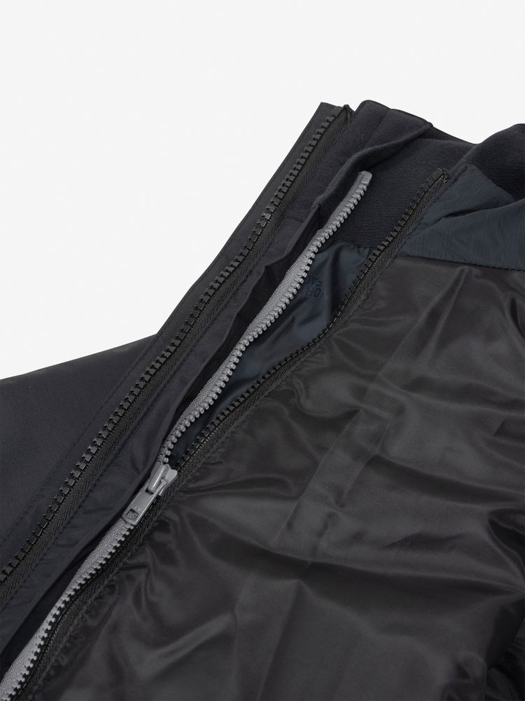 The inner jacket and outer jacket can be connected and worn with the front internal zipper, cuffs, and snap buttons at the neck