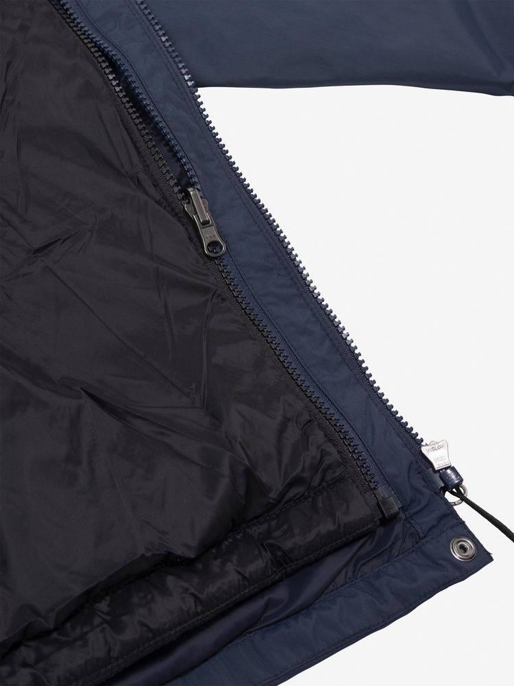 The inner and outer are connected by the front internal zipper, sleeve openings, and snap buttons at the neck