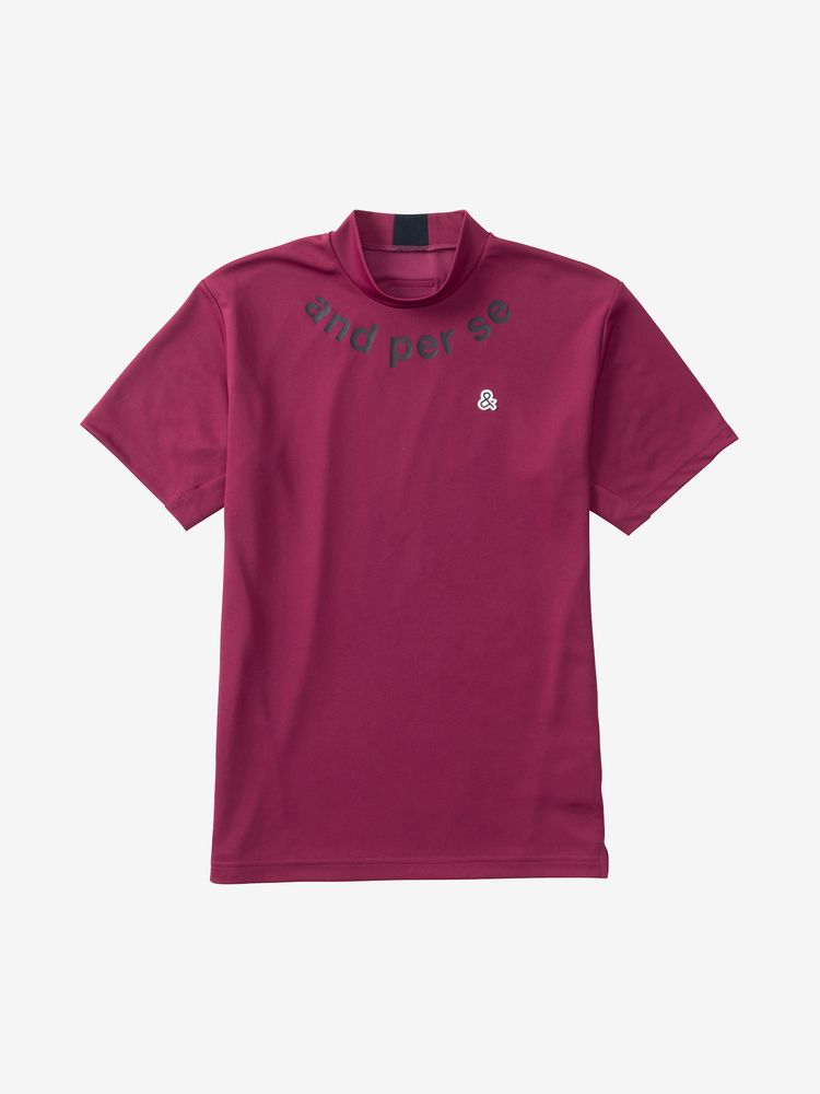 ロゴプリント半袖ショートモックネックシャツ（メンズ）（AMS9503W1