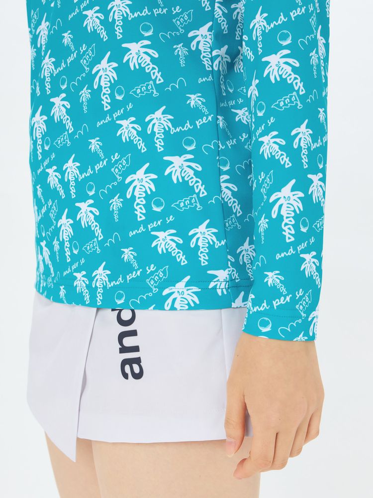 and per se(アンパスィ) ｜ソルケアプリンテッド長袖ハーフジップシャツ（レディース）