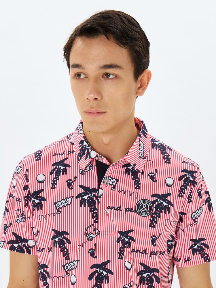 coco 中古 アンパスィ and per se メンズ 半袖ポロシャツ M 茶系 ブラウン系 総柄 中古 メンズ アンパスィ and per se 半袖ポロシャツ M 茶