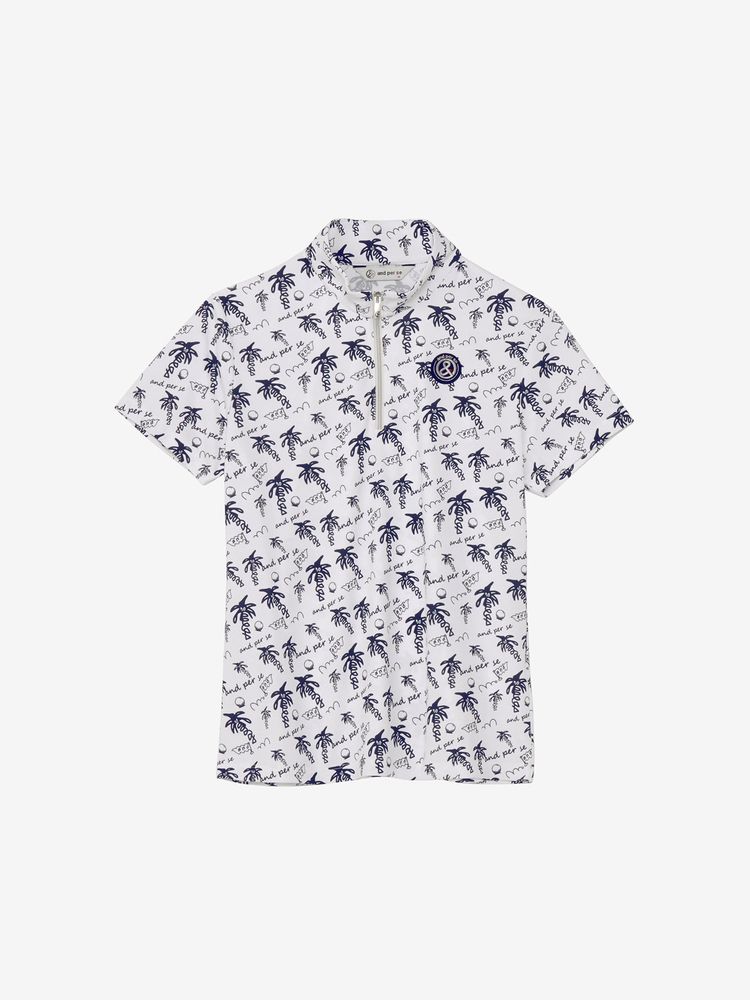 and per se(アンパスィ) ｜ソルケアプリンテッド半袖ハーフジップシャツ（レディース）