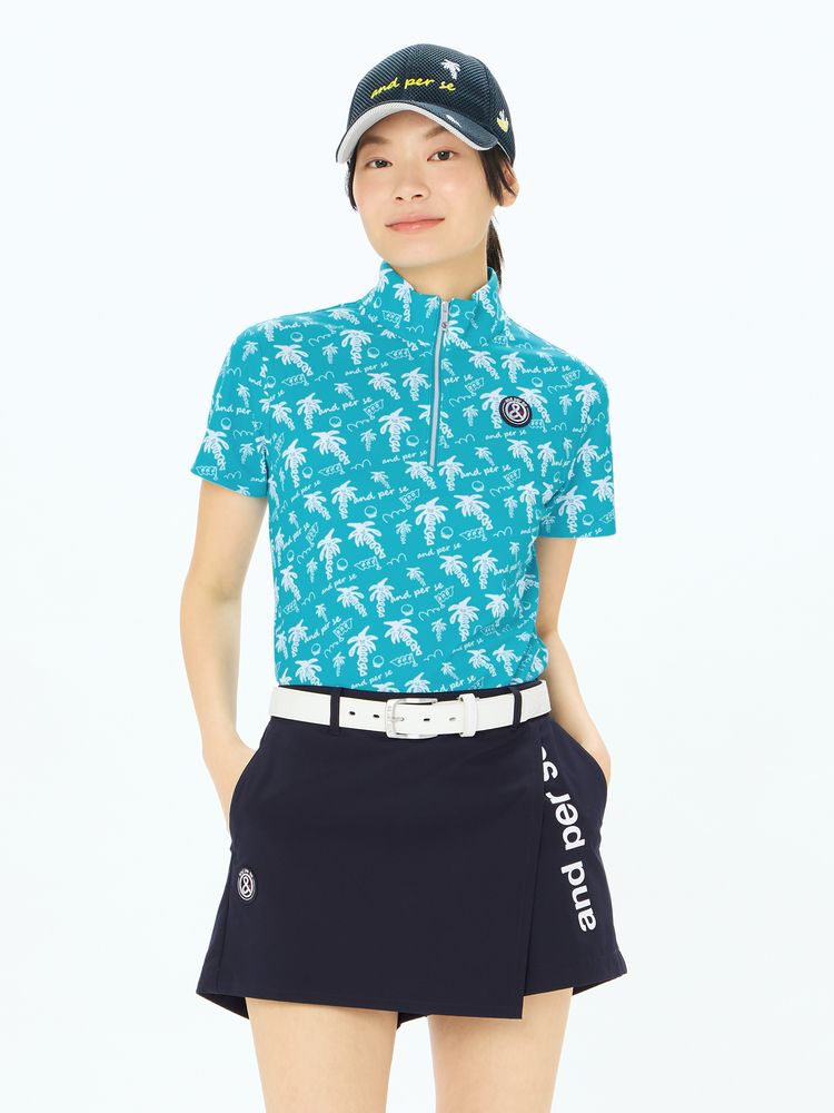 and per se(アンパスィ) ｜ソルケアプリンテッド半袖ハーフジップシャツ（レディース）