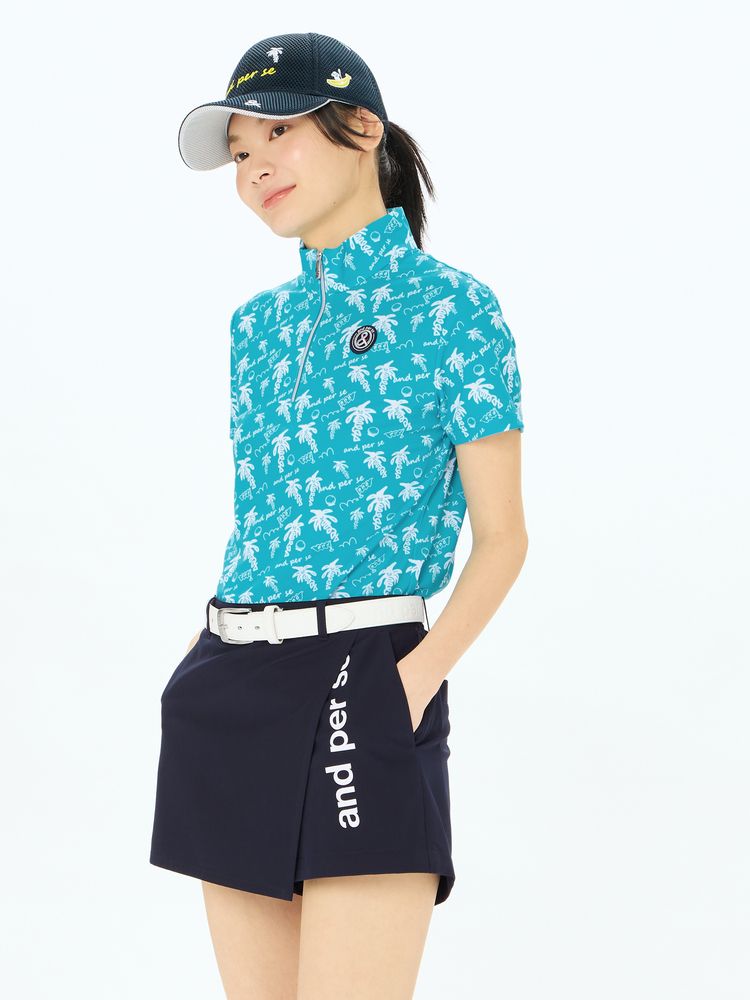 and per se(アンパスィ) ｜ソルケアプリンテッド半袖ハーフジップシャツ（レディース）