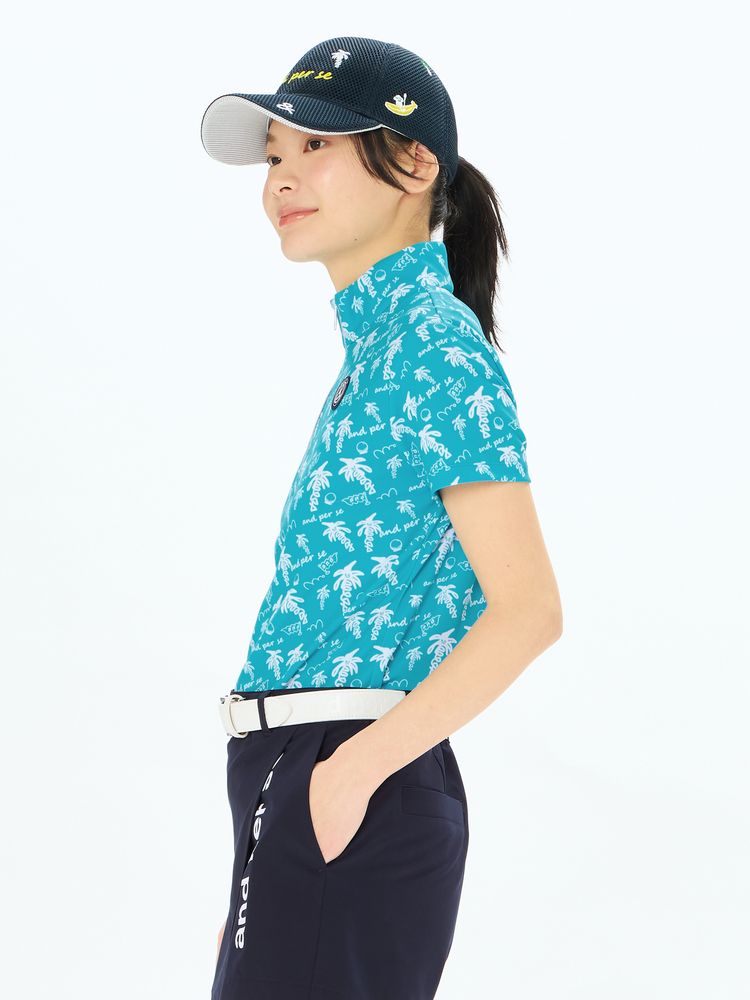 and per se(アンパスィ) ｜ソルケアプリンテッド半袖ハーフジップシャツ（レディース）