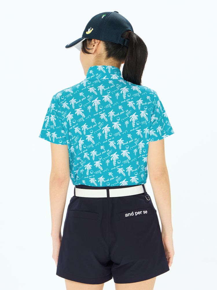 and per se(アンパスィ) ｜ソルケアプリンテッド半袖ハーフジップシャツ（レディース）