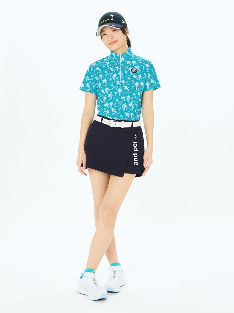 and per se(アンパスィ) ｜ソルケアプリンテッド半袖ハーフジップシャツ（レディース）