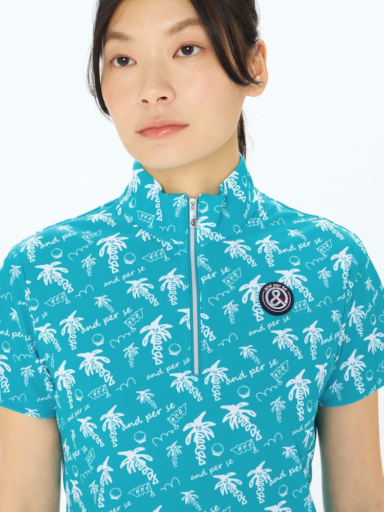 and per se(アンパスィ) ｜ソルケアプリンテッド半袖ハーフジップシャツ（レディース）