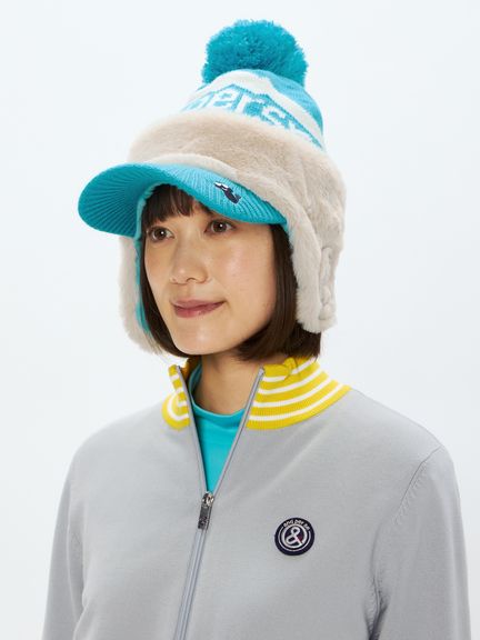 【and per se】ゴルフ　ニットキャップ　ネイビー　レディース　ほぼ新品 and per se アンパスィ ゴルフニット帽 ニットキャップ 紺 ネイビー