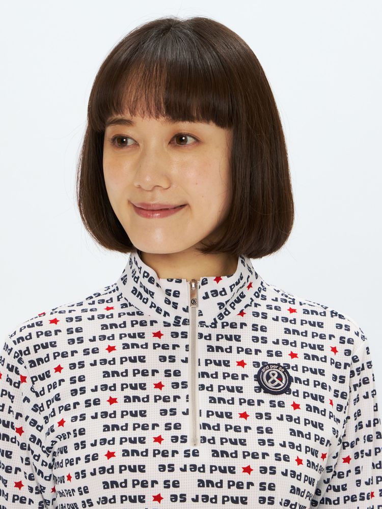 and per se(アンパスィ) ｜ソルケアドットプリンテッド長袖ハーフジップシャツ（レディース）