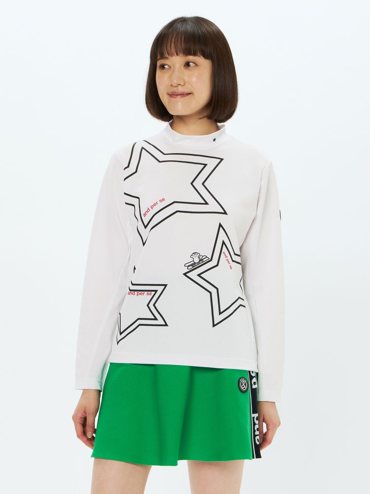 and per se(アンパスィ) ｜ストレッチディンプル長袖モックネックシャツ（レディース）