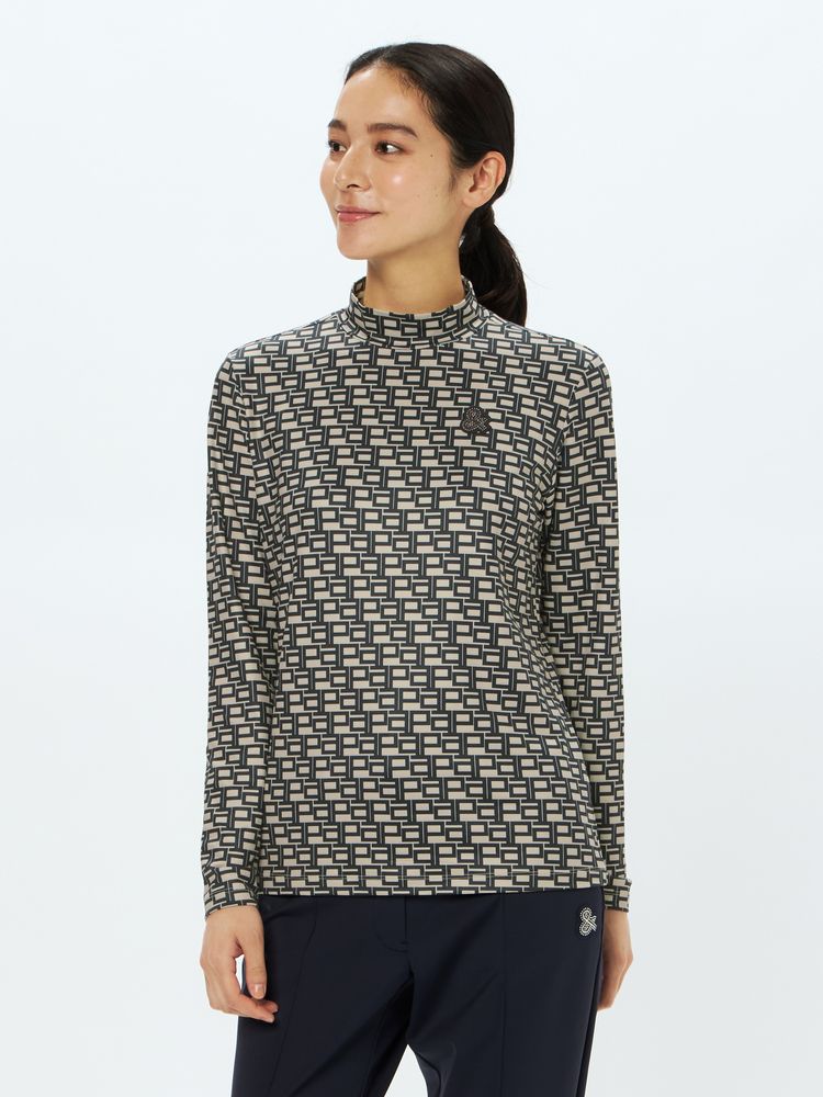 and per se(アンパスィ) ｜フラッフィープリンテッドモックネック長袖シャツ（レディース）