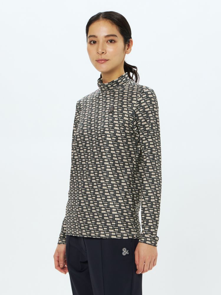 and per se(アンパスィ) ｜フラッフィープリンテッドモックネック長袖シャツ（レディース）