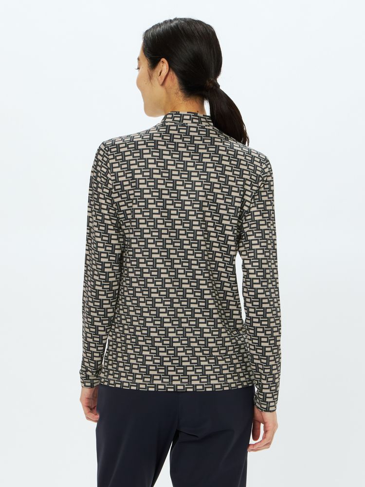 and per se(アンパスィ) ｜フラッフィープリンテッドモックネック長袖シャツ（レディース）