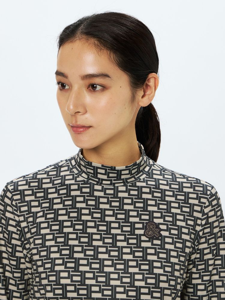 and per se(アンパスィ) ｜フラッフィープリンテッドモックネック長袖シャツ（レディース）