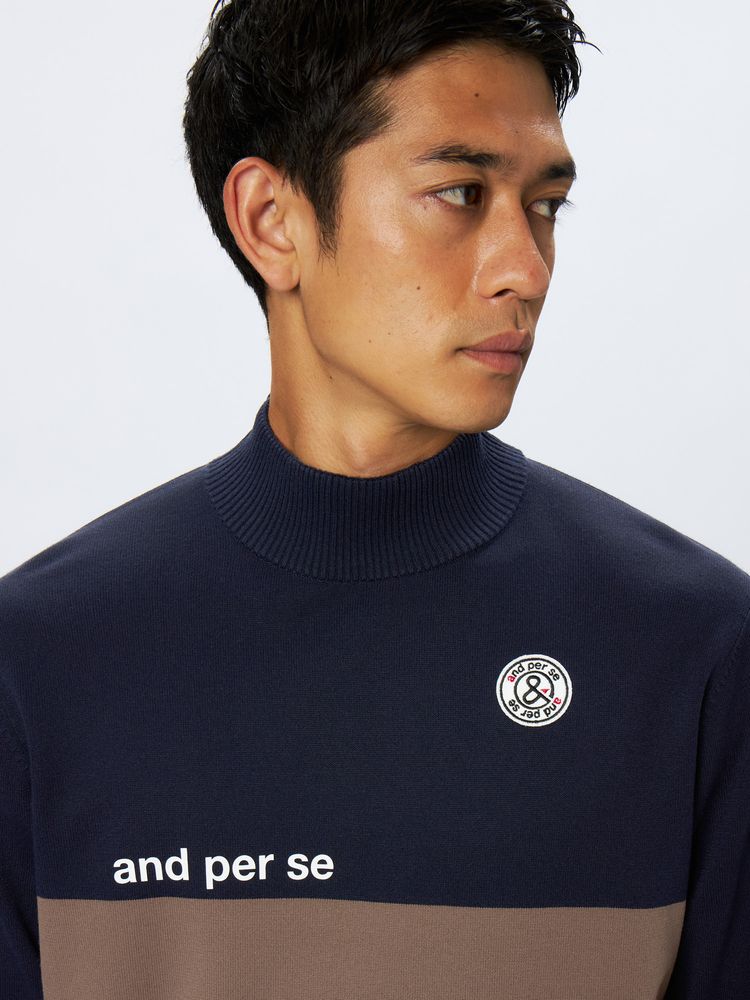 タグ付★and per seアンパスィメンズ ハイネック防風スリーブセーター白L and per se ゴルフ アンパスィ ソリストヒート袖防風ハイネック