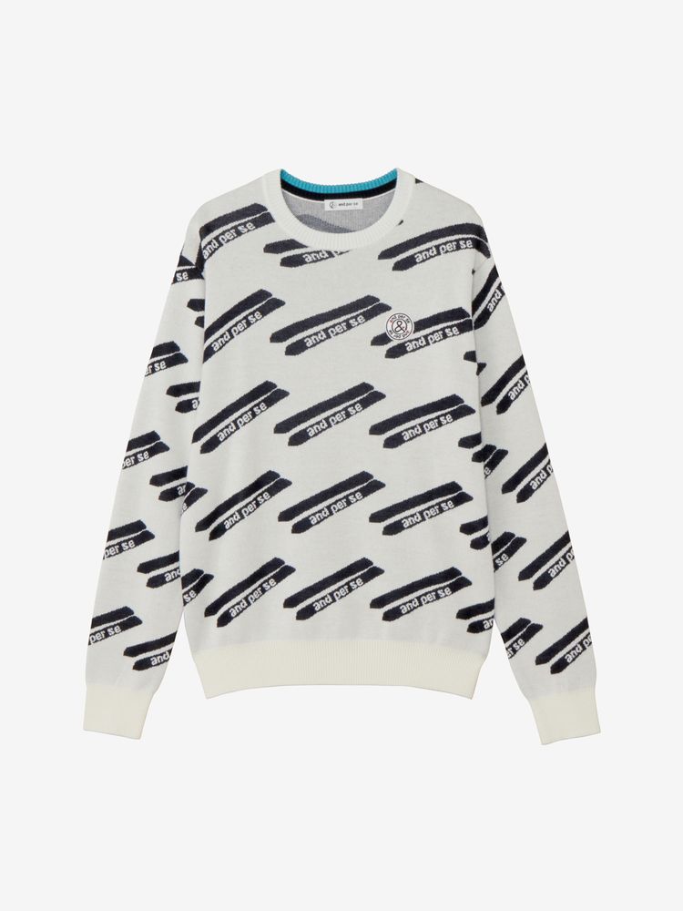 美品 アンパスィ and per se ロゴ総柄 ハーフジップニット XLビッグ gb-ap-9-c.jpg