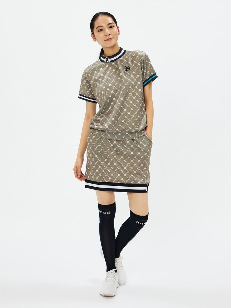 公式】プリンテッドスウェット半袖モックネックシャツ（レディース